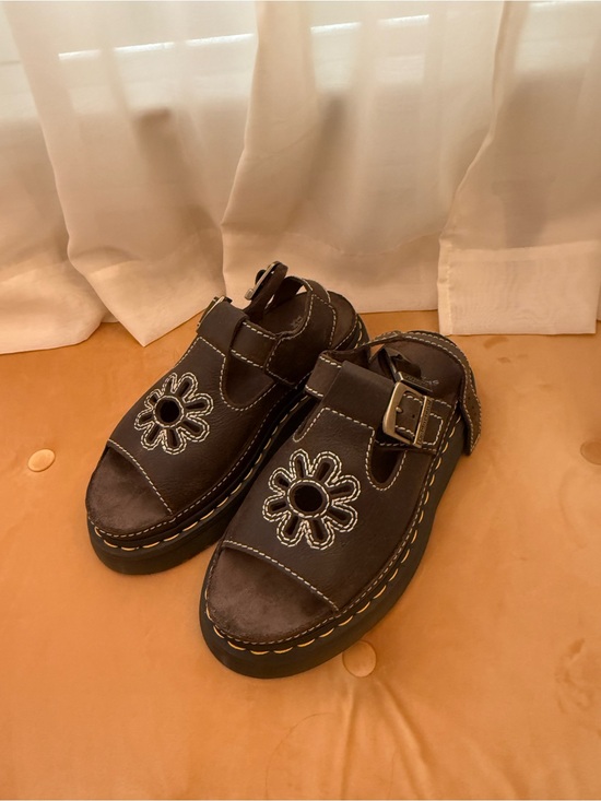 Dr. Martens Shoes - Dr. Martens Brown Leather Floral Cutout Sandals